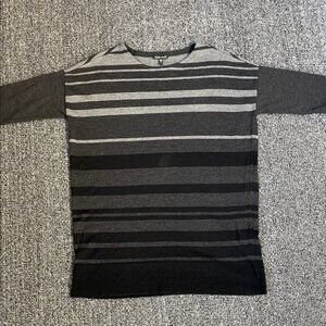 Eileen Fisher 100% Merino Wool Gray & Black Striped Sweater Women’s Size M